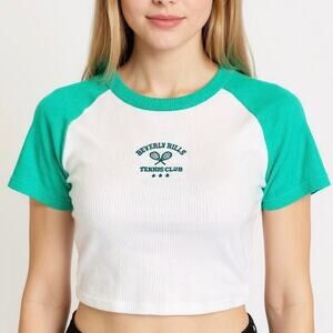 Full Tilt Cropped Baby Tee Beverly Hills Tennis Club Women’s S 90s Tenniscore
